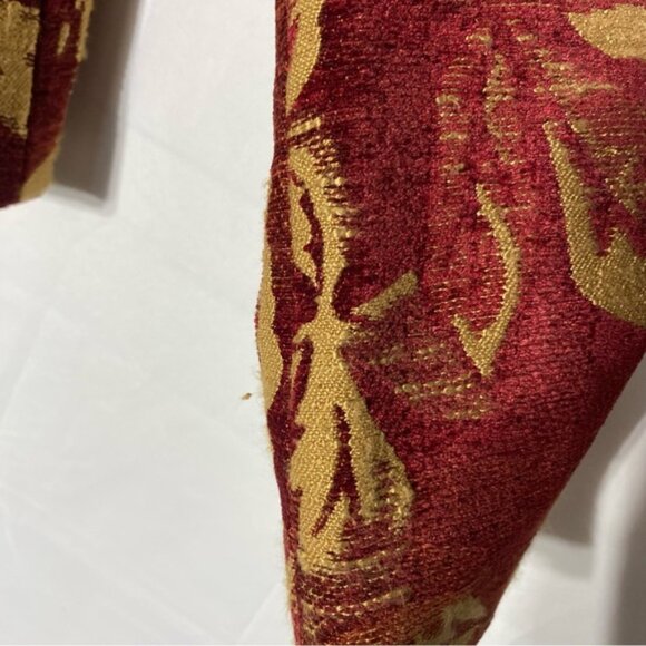 Harvé Benard Red Yellow Chenille Leaf Print Tapestry Open Front Blazer Jacket S - Picture 5 of 14